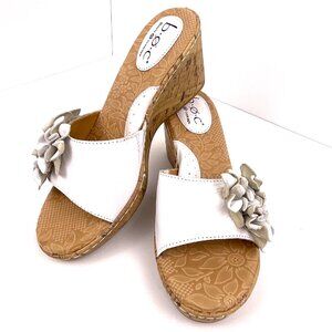 B.O.C. Born Manona White Leather Wedge Flower Sandals Cork Heel Size 7M